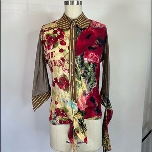 Save The Queen Y2K cherry sunflower print 90s art to wear shirt top S Italy